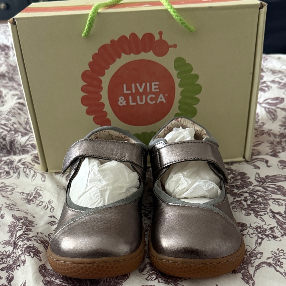 Livie & Luca Shiny Gray Dress Shoes for Kids